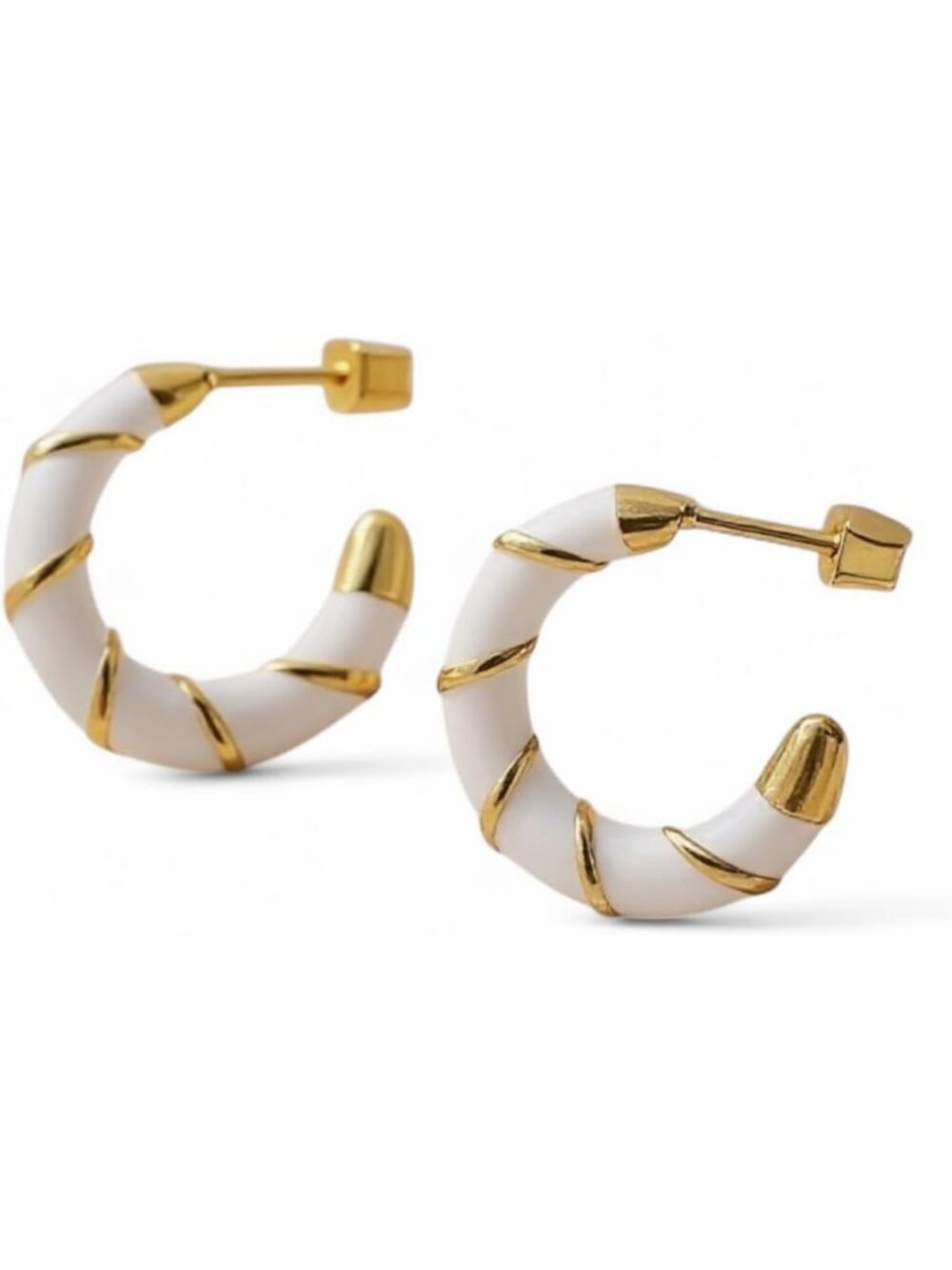 Chunky Casual Hoop Earrings in 18K Gold Plated & White Enamel, Nickel-Free